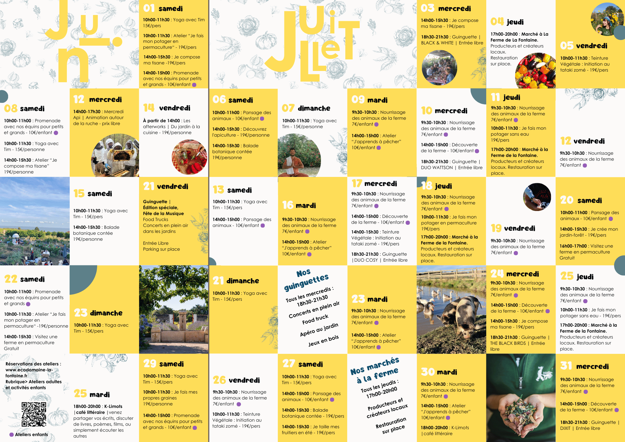 Flyer programmation Juin et Juillet Éco-Domaine La Fontaine