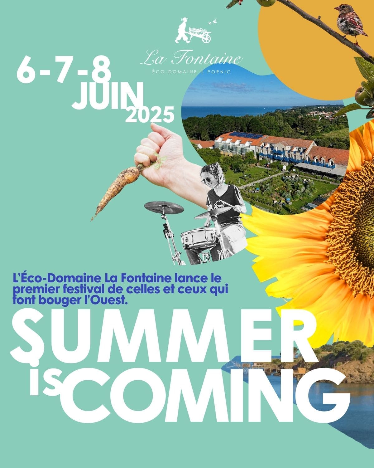 Week-end festif à l'Éco-Domaine La Fontaine avec ambiance guinguette, after beach et journée dédiée aux entreprises dans un cadre naturel et convivial.